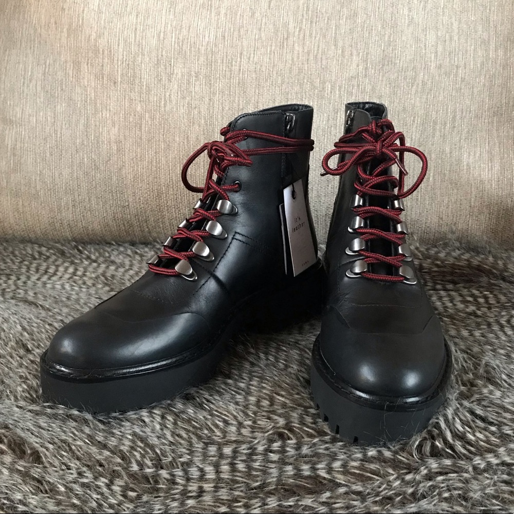 ZARA Leather Combat Boots Women’s Size 9